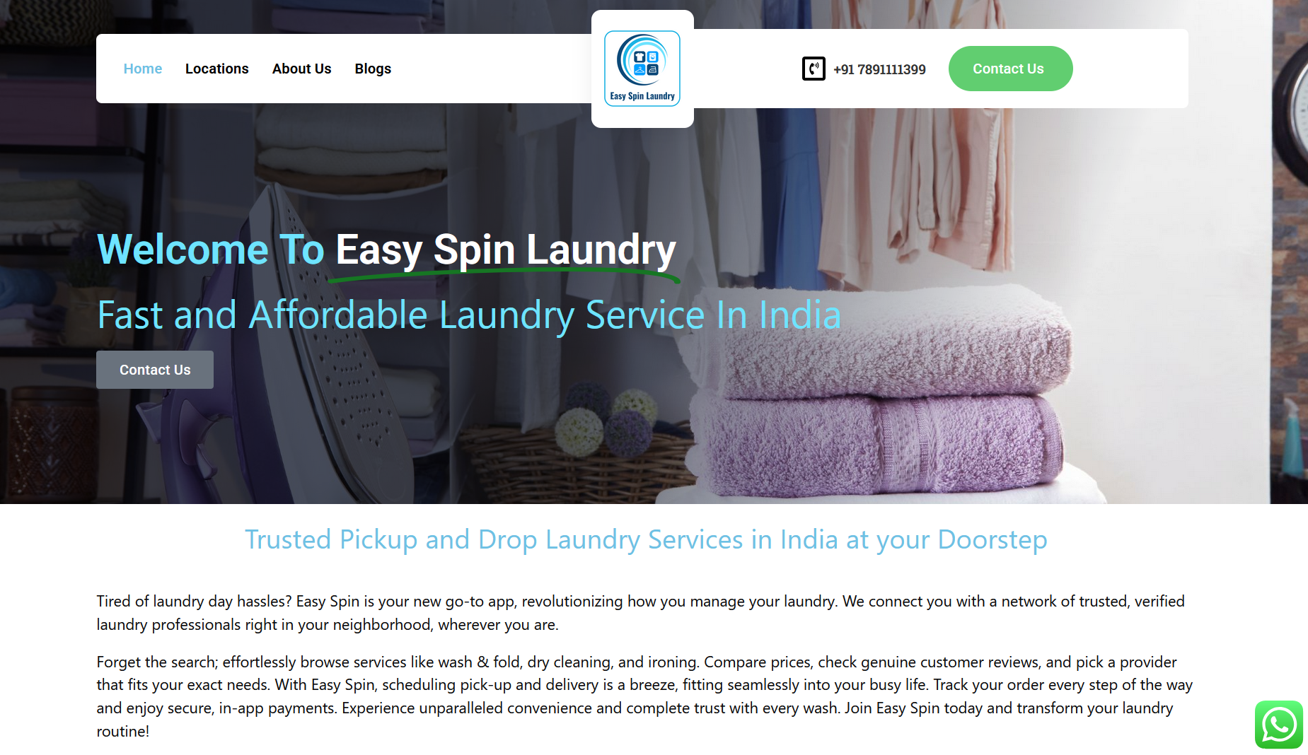 Easy Spin Laundry Website Screenshot